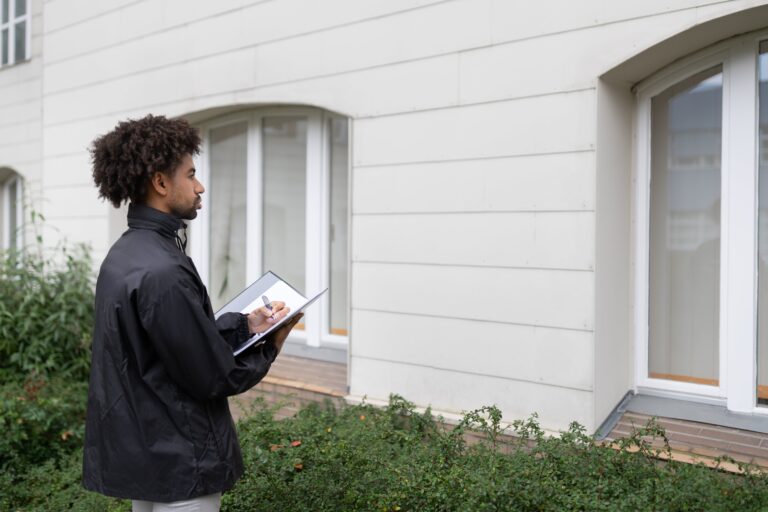 Appraiser reviewing outside of house