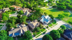 Aerial view of homes in neighborhood