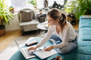 Woman paying bills